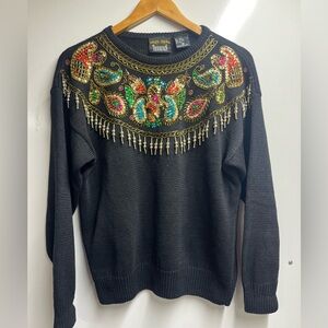 Vintage sweater Trimmings size medium beaded colorful